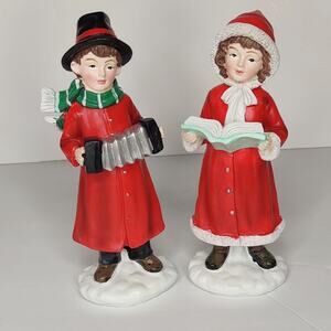 Regency Red Retro Ceramic Children Christmas‎ Carolers Singing Figurine Set